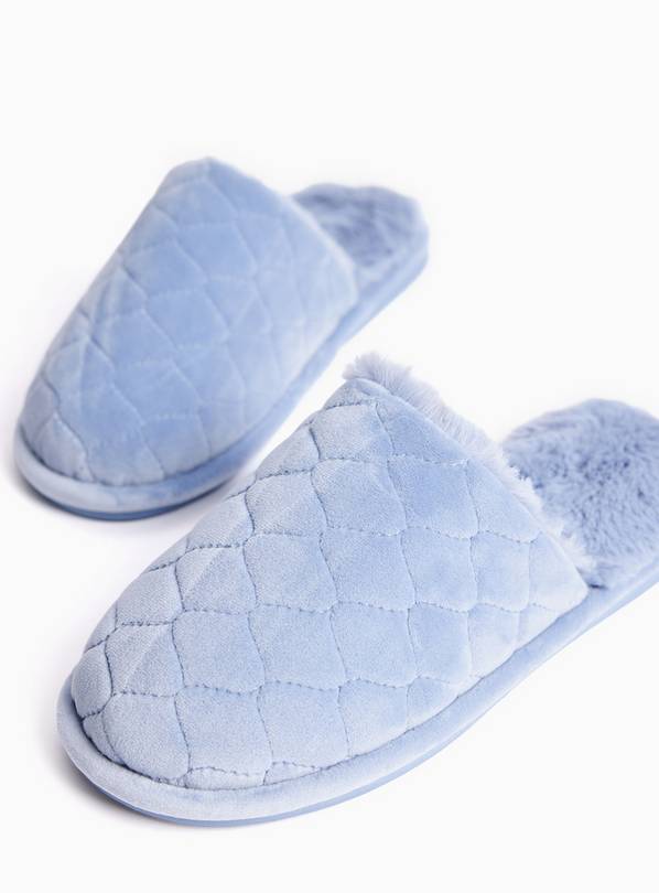 Blue Diamond Quilted Mule Slippers S
